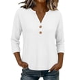 thumbnail image 5 of ClodeEU Women's Waffle Knit Henley V Neck 3/4 Roll Sleeve Tunic Top,Loose Solid Casual Shirt White,Women's Plus L, 5 of 6