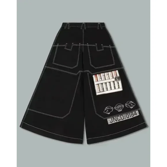Streetwear Jnco Jeans Harajuku Hip Hop Crown Embroidery Retro Blue Baggy Jeans Women Fashion Casual High Waist Wide Leg Trousers LS