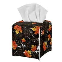 Psesaysky Square Tissue Box Cover PU Leather, Golden Maple Leaves Waterproof Car Tissue Holder Storage for Bathroom Vanity, Countertops, Dressers, Night Stand, Parlors and Offices