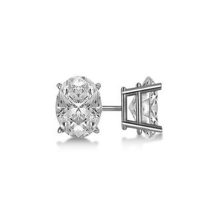 18k Brilliant Cut Stud - 1.80 dwt Oval Cut C&C Forever One Moissanite Stud Earrings Solid 18k White Gold