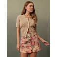 thumbnail image 3 of Womens Apricot Floral Print High-Waist Scalloped Button-Front A-Line Denim, 3 of 29