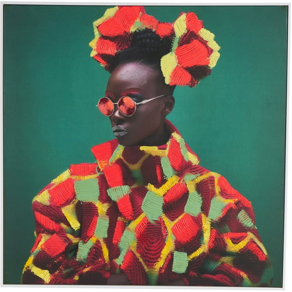 32" x 32" Chic Woman Framed Wall Art with Red and Yellow Dresswear, by DecMode