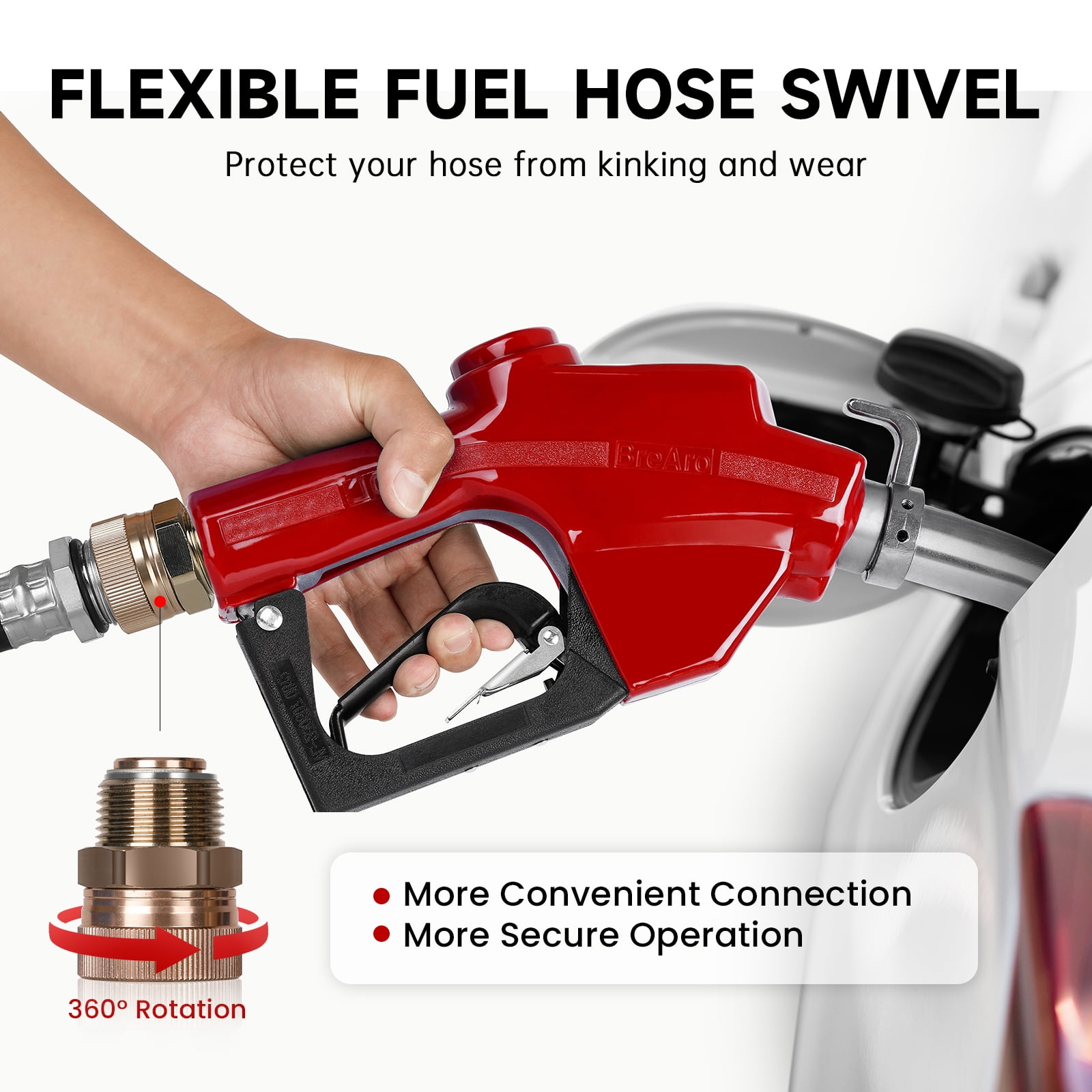 1" Inch NPT Automatic Fuel Nozzle Auto Shut-Off Red Fueling Nozzle with Swivel Joint 19/16 Inches (OD=30mm) Gas Pump Nozzle Three Notch Hold Open Clip Used For Diesel, Petrol , Red