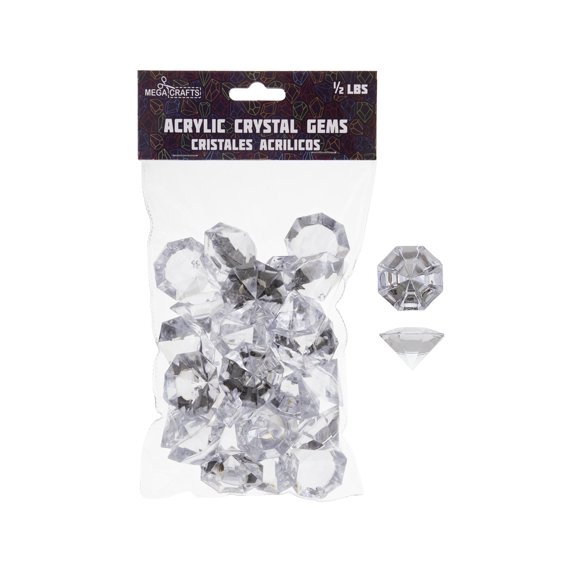 Mega Crafts 1/2 lb Acrylic Large Diamonds Clear, Plastic Glass Gems for Arts & Crafts, Vase Fillers & Table Scatters, Decoration Stones, Shiny Pebbles