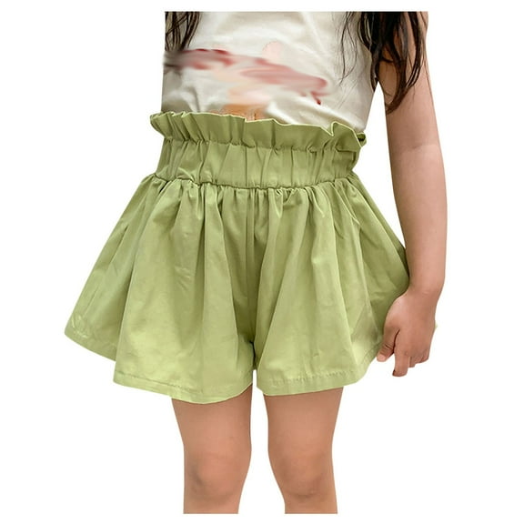 Odeerbi 2-8 Years Toddler Girls Skorts Summer Cotton Shorts Breathable Solid Color Loose Culottes Shorts
