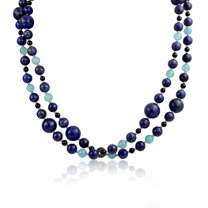 Bling Jewelry Womens Long Wrap Layered Aqua Quartz & Lapis Onyx Gemstone Strand Necklace 40 Inch