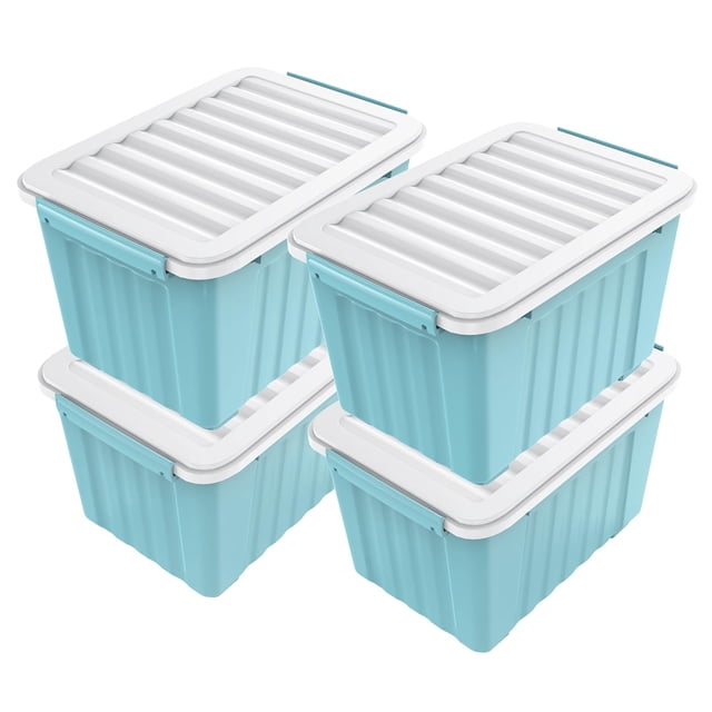 Cubo de almacenamiento Nazhura de plástico apilable de 68 litros, 72 cuartos de galón, paquete de 4, azul