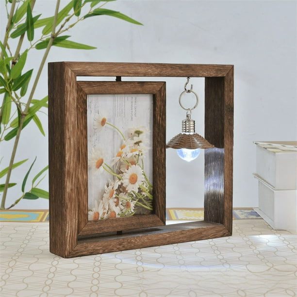 Marco de fotos giratorio de doble cara de madera maciza creativo, juego de mesa rectangular, álbum de personalidad, regalo para pareja, marco de fotos de madera, adornos