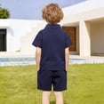 thumbnail image 4 of FINALGANG Toddler Boys Girls Solid Color Letter Print Polo Shirt Set Short Sleeve Button Down Casual Top Loose Fit Shorts Two Piece Outfit For Summer Daily Wear Trendy Outfit, 4 of 8