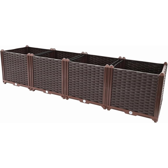 4 Pack Rectangular Raised Garden Bed with Legs, Garden Planter Box Raised Planter Box, Garden Bed Kits Flower Bed Kit for Planting Flowers Vegetables and Herbs, Brown