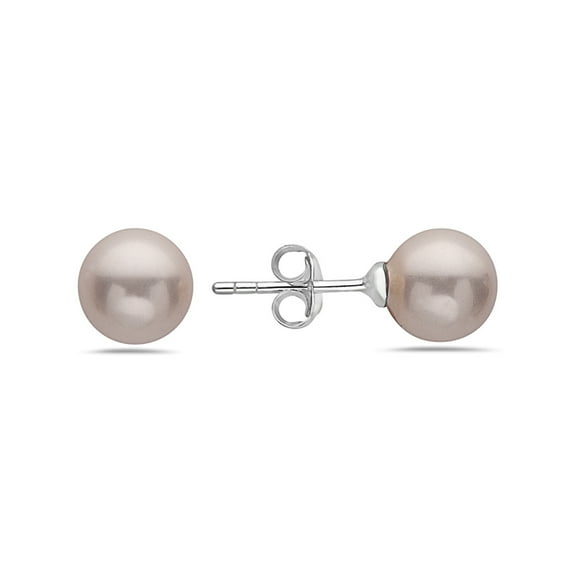Sterling Silver Faux Pearl Light Coral Pink Ball Stud Earring