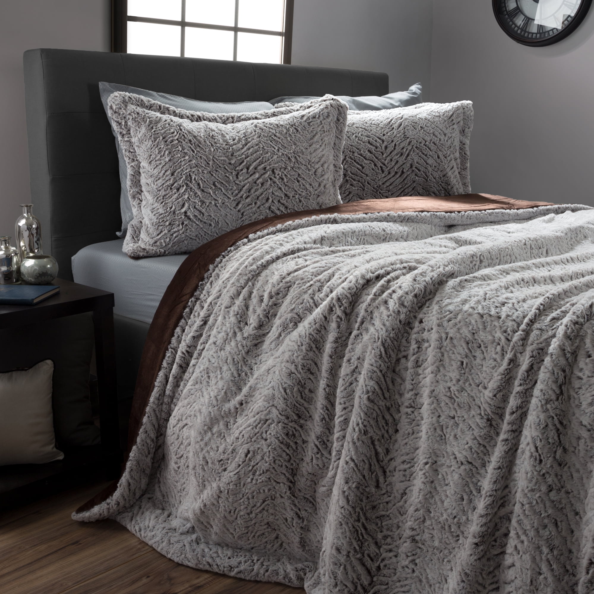 King Size Comforter Set - 3-Piece Mink-Style Faux Fur Blanket and Sham ...