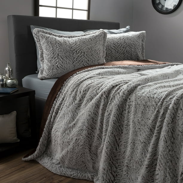 Somerset Home Glam Luxury Gray Texture, Faux Leather Comforter Set