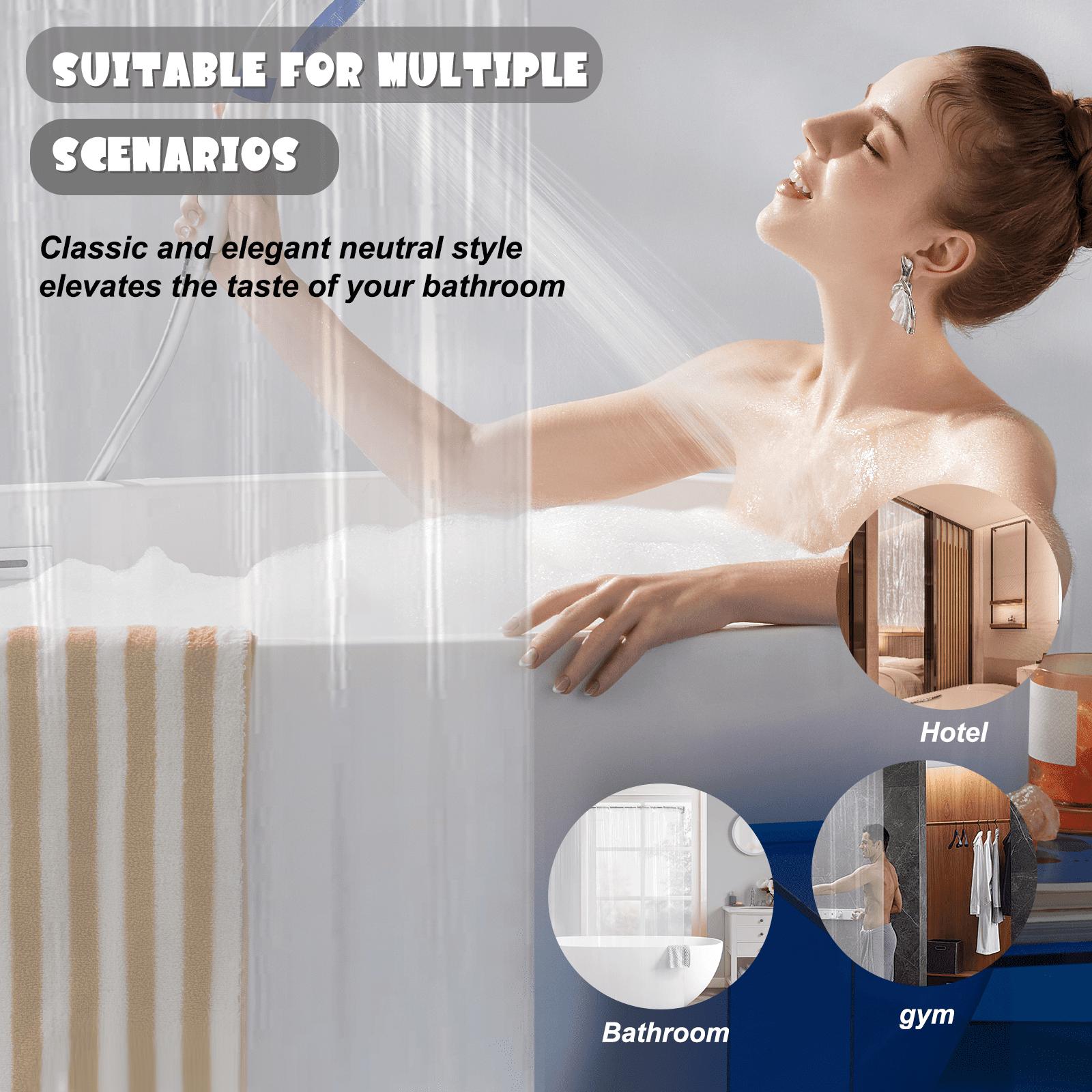 Dznils Extra Long Clear PEVA Shower Curtain Liner with Hooks Mildew Resistant, 72" W x 78" H, 2 Pack