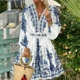 thumbnail image 2 of FAVIPT Dress for Women 2025 Casual Dressy Summer Beach Dresses Long Sleeve V Neck Large Hem Dress Elegant Floral Print Dresses Blue,S, 2 of 7