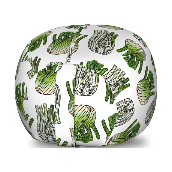 Vegetable Storage Toy Bag Chair, Graphical Striped Ripe Food Cooking Themed Elements Halved Veggies, Stuffed Animal Organizer Washable Bag, Small Size, White and Lime Green, by Ambesonne