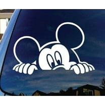 Mickey Peeking over Window: Wall or Window Decal 6" x 9" White
