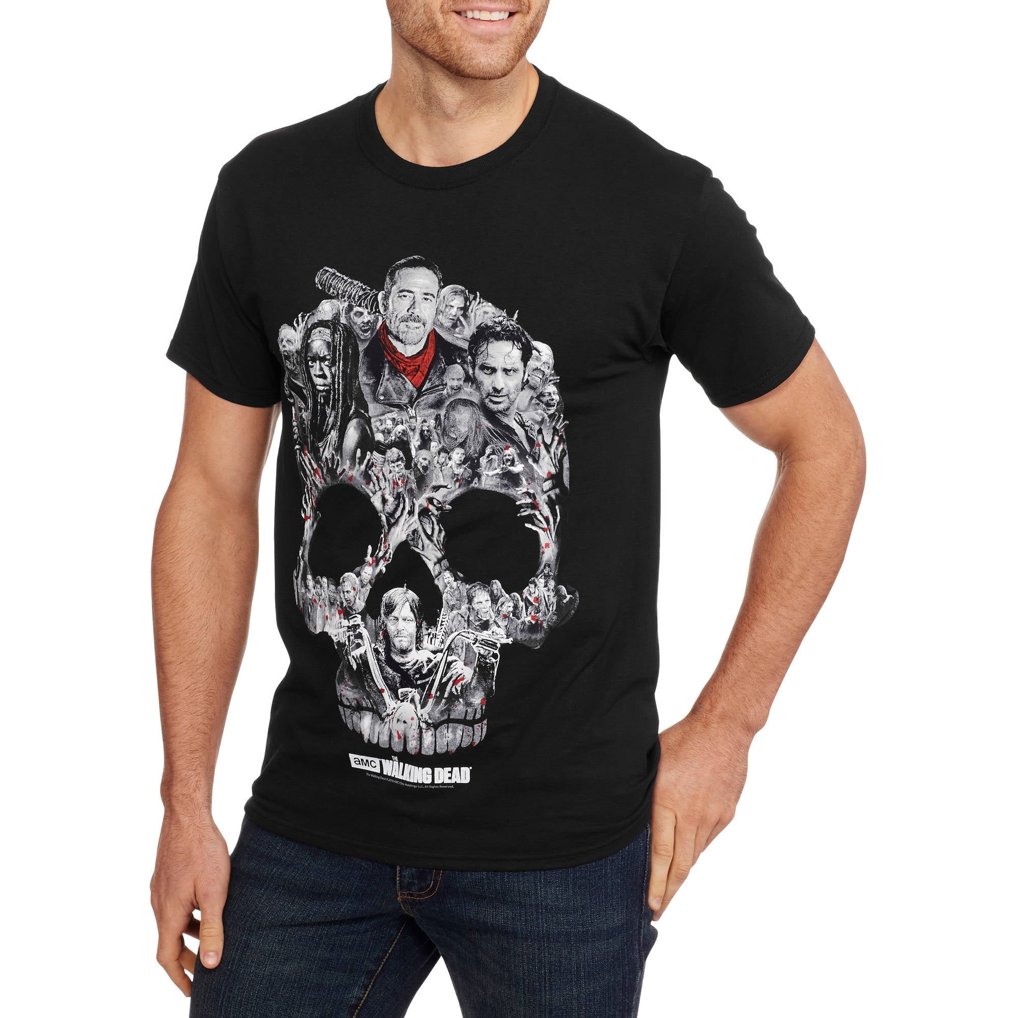 Officially Licensed The Walking Dead Men's Black T Shirt Negan Skull Montage 