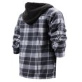thumbnail image 2 of Men's Heavyweight Flannel Fleece Lined Plaid Sherpa Hoodie Jacket (A09 - Charcoal/White/Grey, 4XL), 2 of 3