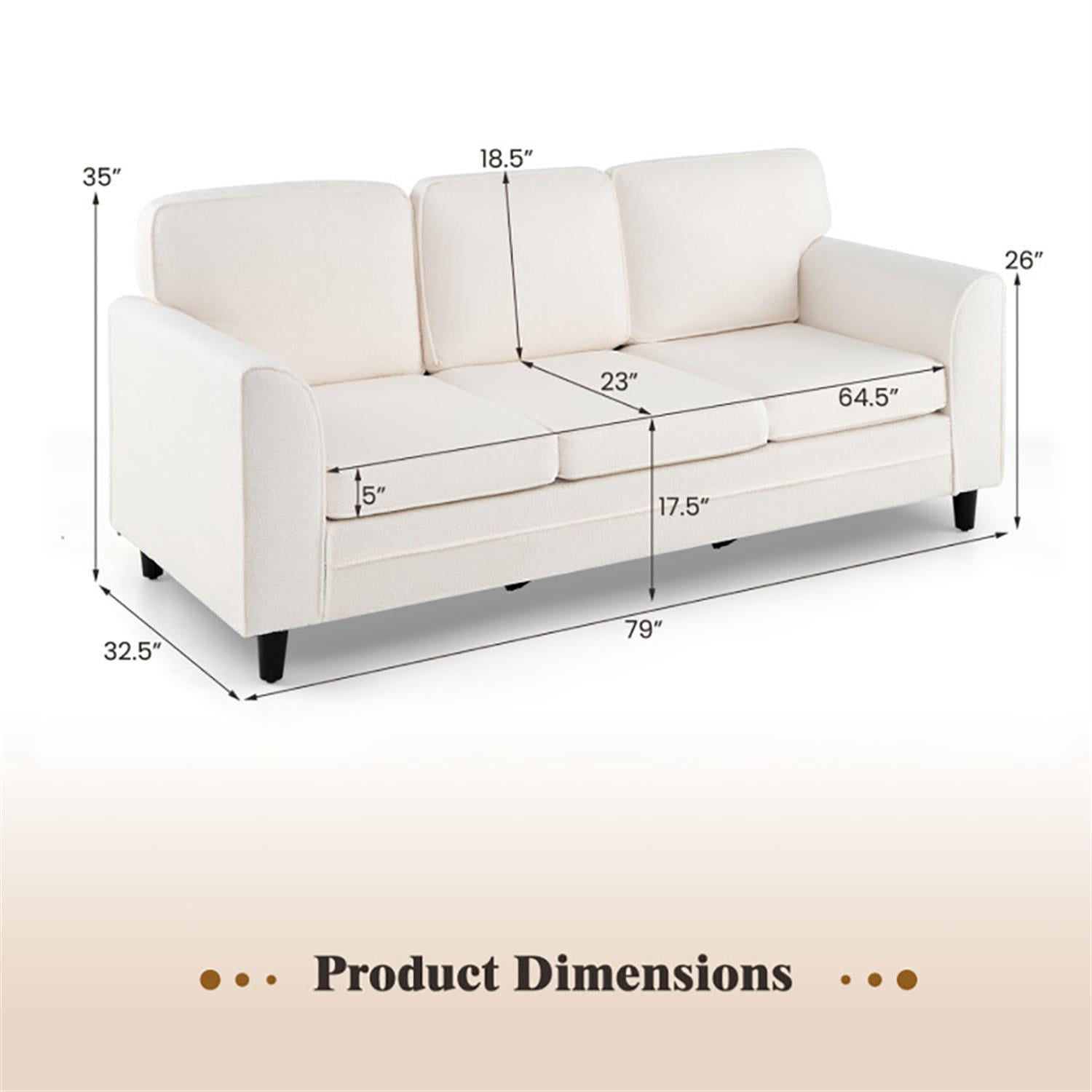 Demi Bonn 3-Seat Sofa for Living Room, Modern Comfy Sofa with Comfy Back Pillows, Upholstered Teddy Velvet Couches for Small Space, Apartment, White