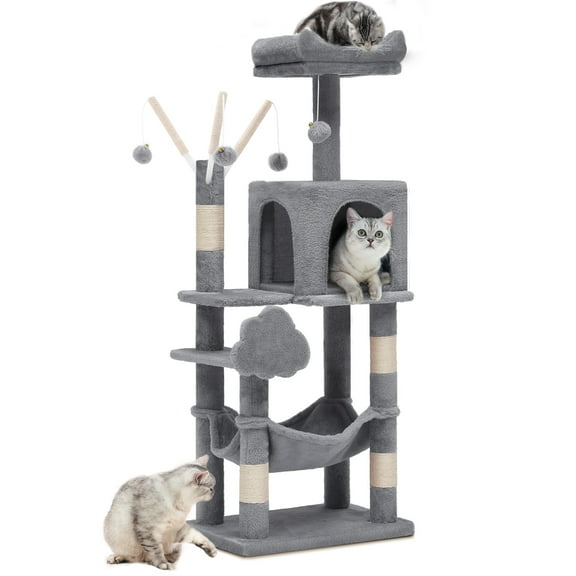 Uforic 44" Cat Tree Condo with Scratching Posts & Hammock, Indoor Pet Play Center, Light Gray