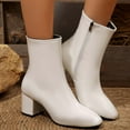 thumbnail image 2 of Stylish Round Toe Leather Mid Calf Boots with Sole Heel for Women Comfortable Zip Up Ankle Booties Casual Winter Fashion Footwear, 2 of 7