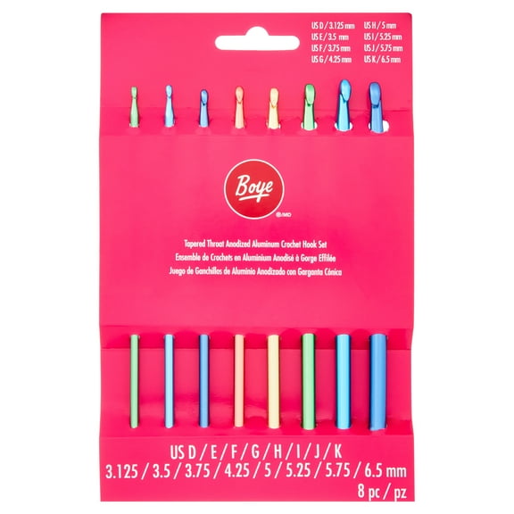 Boye Crochet Hook Aluminum Set D,E,F,G,H,I,J,K Multicolor