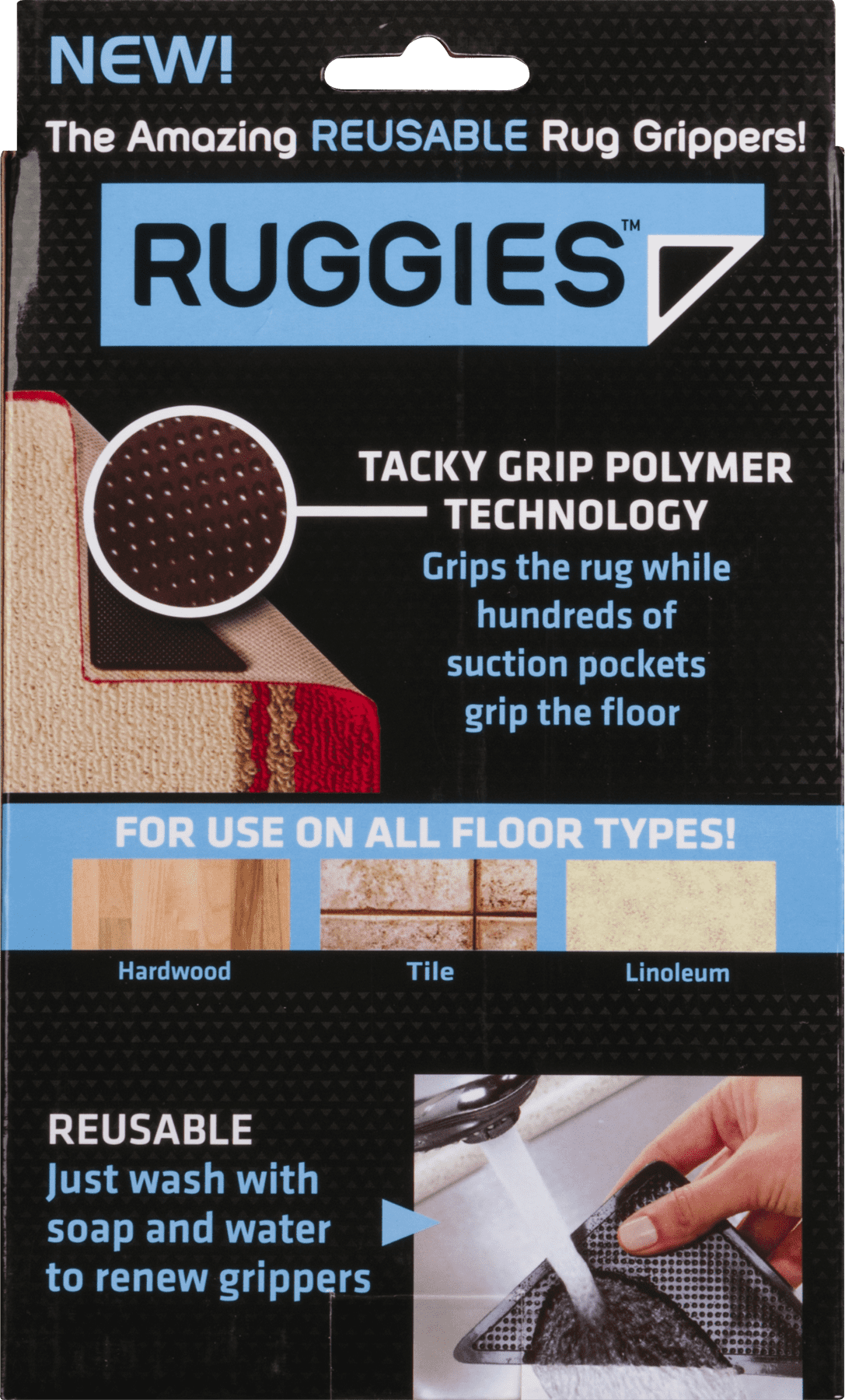 Ruggies As Seen On TV Rug Gripper Stopper Rug Pad Ruggy Washable Carpet Pad  Floor Gripper Suction Grip Stopper Corner Carpet Holder Include 8 Adhesive