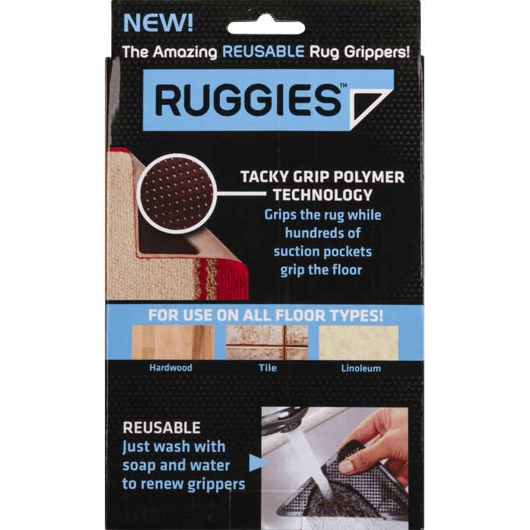 Ruggies As Seen on TV Rug Gripper Stopper Rug Pad ruggy Washable Carpet Pad Floor Gripper Suction Grip Stopper Corner Carpet Holder Include 8