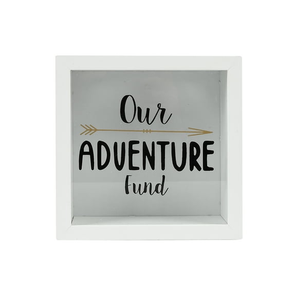 Prinz 6 x 6 Our Adventure Fund,  Wooden Shadowbox Adult Savings Bank, White