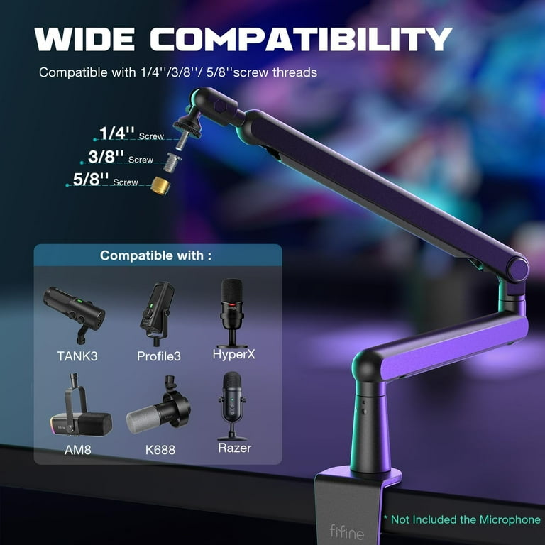 FIFINE BM88 Low Profile Microphone Boom Arm Stand, Heavy Duty Desk
