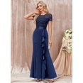 thumbnail image 1 of Blue Sequin Lace Ruffle Mermaid Evening Maxi Dress For Formal Occasions, 1 of 27