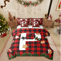 Manfei Merry Christmas Bedding Comforter Set 7 Pieces for Teens, Monogrammed P Full Bedding Set, Initial Letter Reversible Fitted Sheet Flat Sheet, Breathable Home Decor