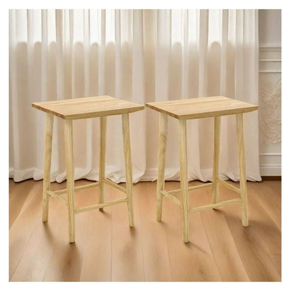 25.5 Inch Bar Stools Set of 2 with Footrest Kitchen and Dining RoomTable Benches Natural