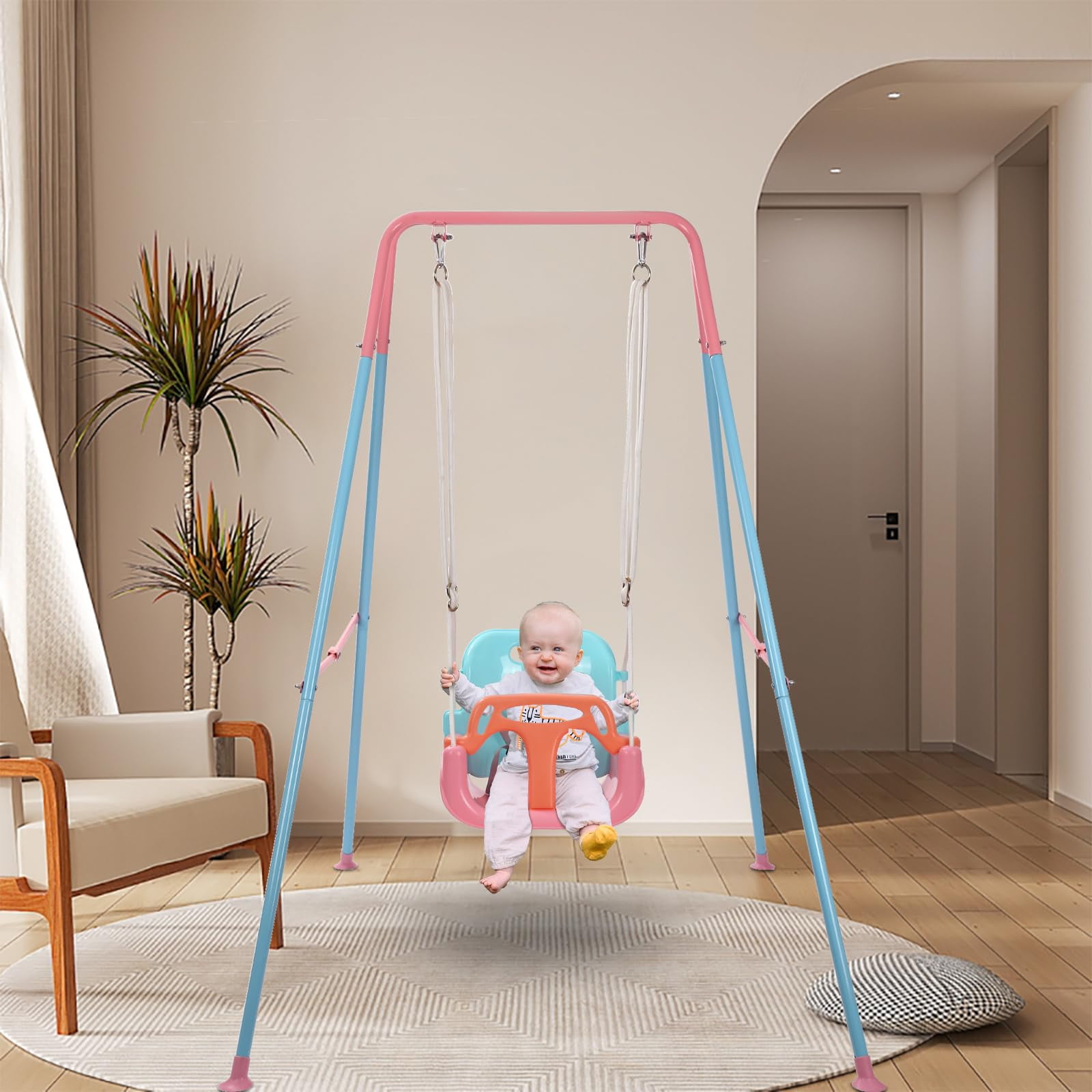G TALECO GEAR 3-in-1 Toddler Swing Sets for Backyard, Comfy Baby Swing Outdoor Indoor, Kids Swing with Metal Stand, Pink