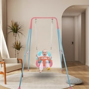 G TALECO GEAR 3-in-1 Toddler Swing Sets for Backyard, Comfy Baby Swing Outdoor Indoor, Kids Swing with Metal Stand, Pink