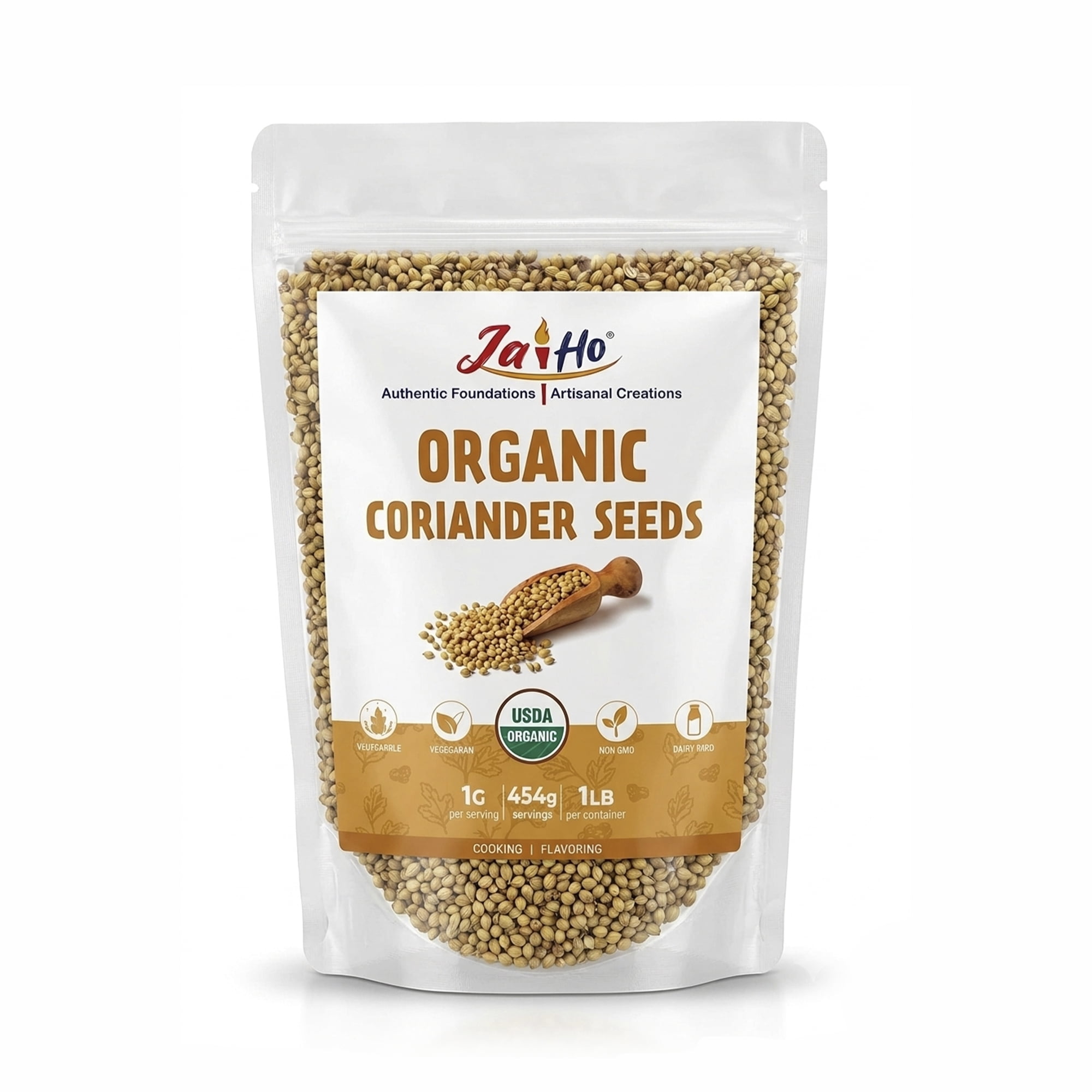 Jai Ho Certified USDA Organic Whole Coriander Seeds – 1 LB – Gluten-Free Vegan Non-GMO – Resealable Zip Lock Pouch