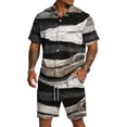 thumbnail image 2 of Men's 2 Piece Summer Outfit Casual Short Sleeve Button Down Shirt and Drawstring Shorts Set Texture Print Vacation Tracksuit, 2 of 6