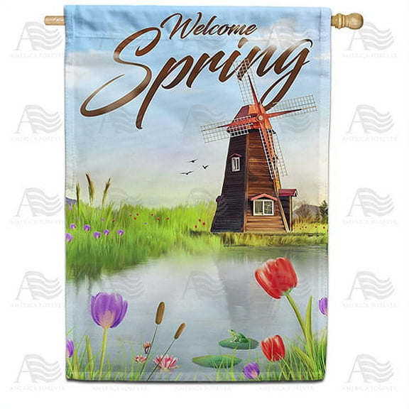 America Forever Spring Farm House Flag 28 x 40 inches Double Sided Countryside, Rustic, Tulip, Lake, Windmill - Seasonal Yard Lawn Outdoor Decorative Welcome Spring House Flag
