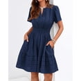 thumbnail image 3 of BTFBM Womens Spring Casual Mini Dresses Lightweight Short Sleeve V Neck Elastic Waist Cute Boho Beach Dress Pockets, 3 of 7