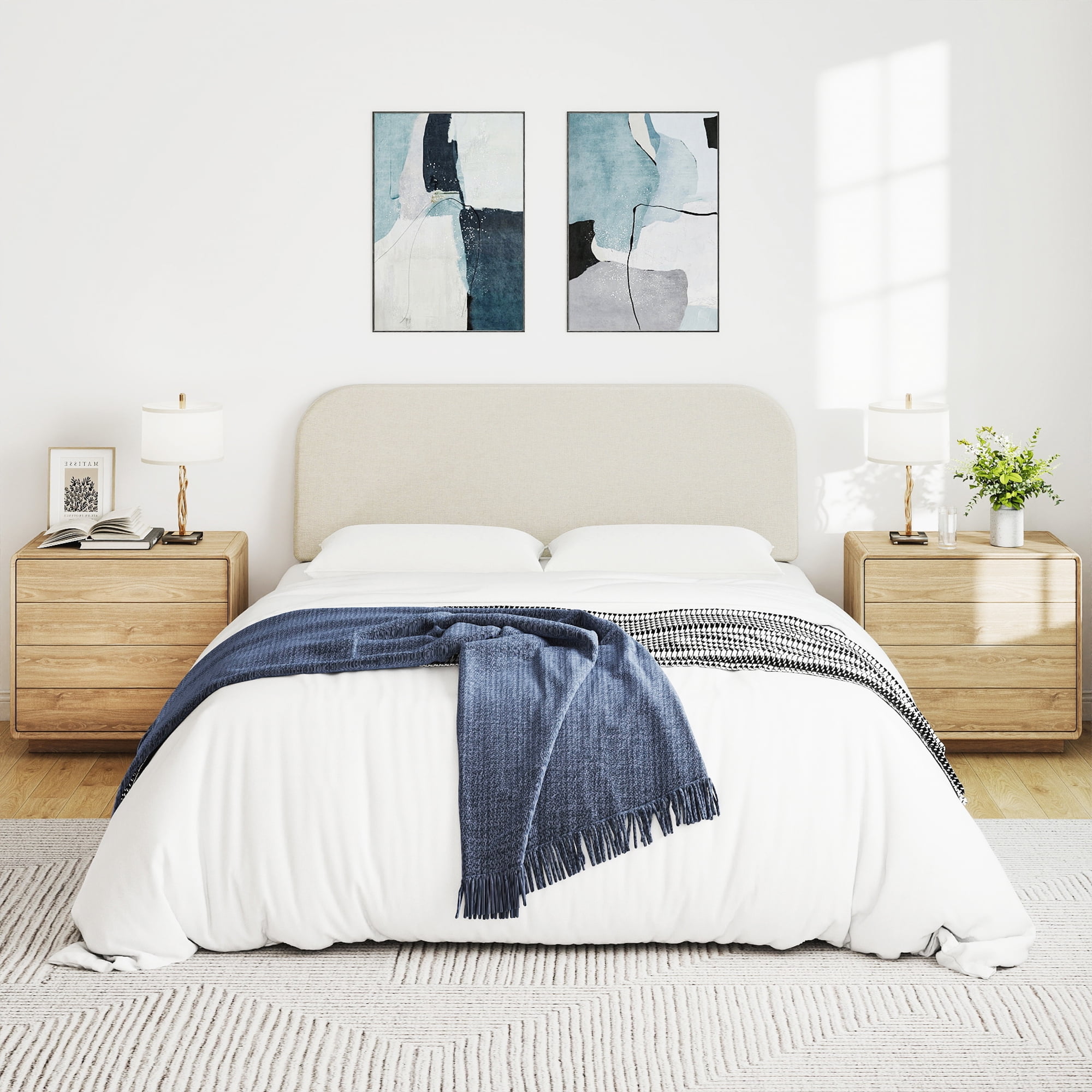Furpopup Queen Size Headboard Only No-Assembly Upholstered Headboard, Queen Size Linen Fabric Modern Style Headboards Extra-Thick- Beige