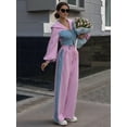 thumbnail image 5 of Casual 2 Piece Outfit for Women - Color Block Long Sleeve Zip Up Hoodie + Denim Drawstring Long Pants Pink L, 5 of 7