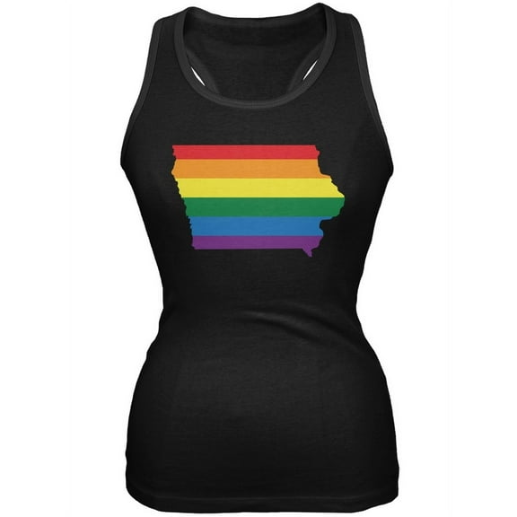 Iowa LGBT Lesbian Pride Rainbow Black Juniors Soft Tank Top - Large