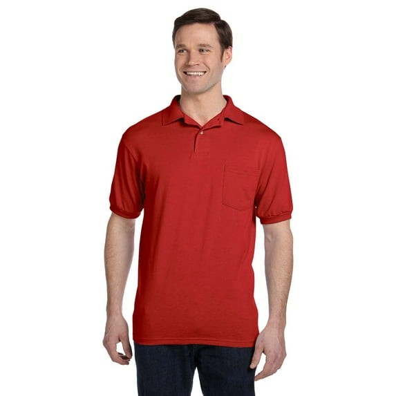 Hanes 054P Jersey Pocket Polo Shirt - Red - X-Large