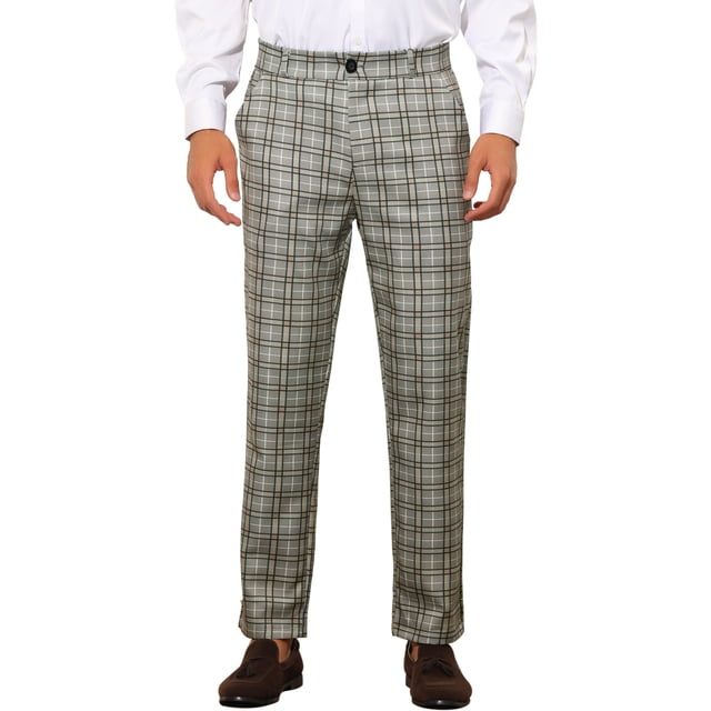 Pantalones de cuadros INSPIRE CHIC para hombre, con frente plano y corte recto, talla 36, color gris