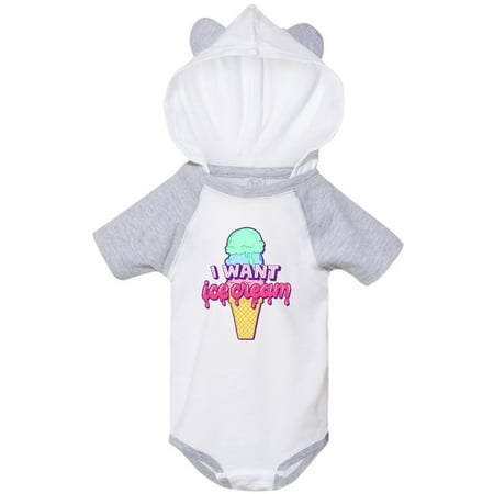 

Inktastic I Want Ice Cream with Ice Cream Cone Illustration and Hand Lettering Gift Baby Boy or Baby Girl Bodysuit
