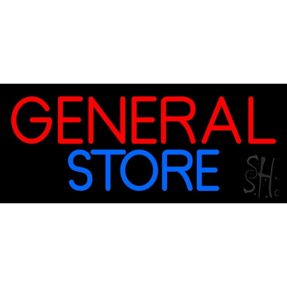 Red General Store LED Neon Sign 10 x 24 - inches, Black Square Cut Acrylic Backing, with Dimmer - Bright and Premium built indoor LED Neon Sign for Defence Force.
