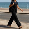thumbnail image 4 of FRSASU Women's Sleeveless Wide‑Leg Jumpsuit Relaxed Fit Button‑Down Front Overall Jumpsuit with Big Side Pockets Black, 4 of 6