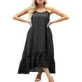 thumbnail image 2 of Women Summer Sleeveless Dress Floral Patterns Ruffled Neckline High-low Hem Cute Dress, 2 of 5