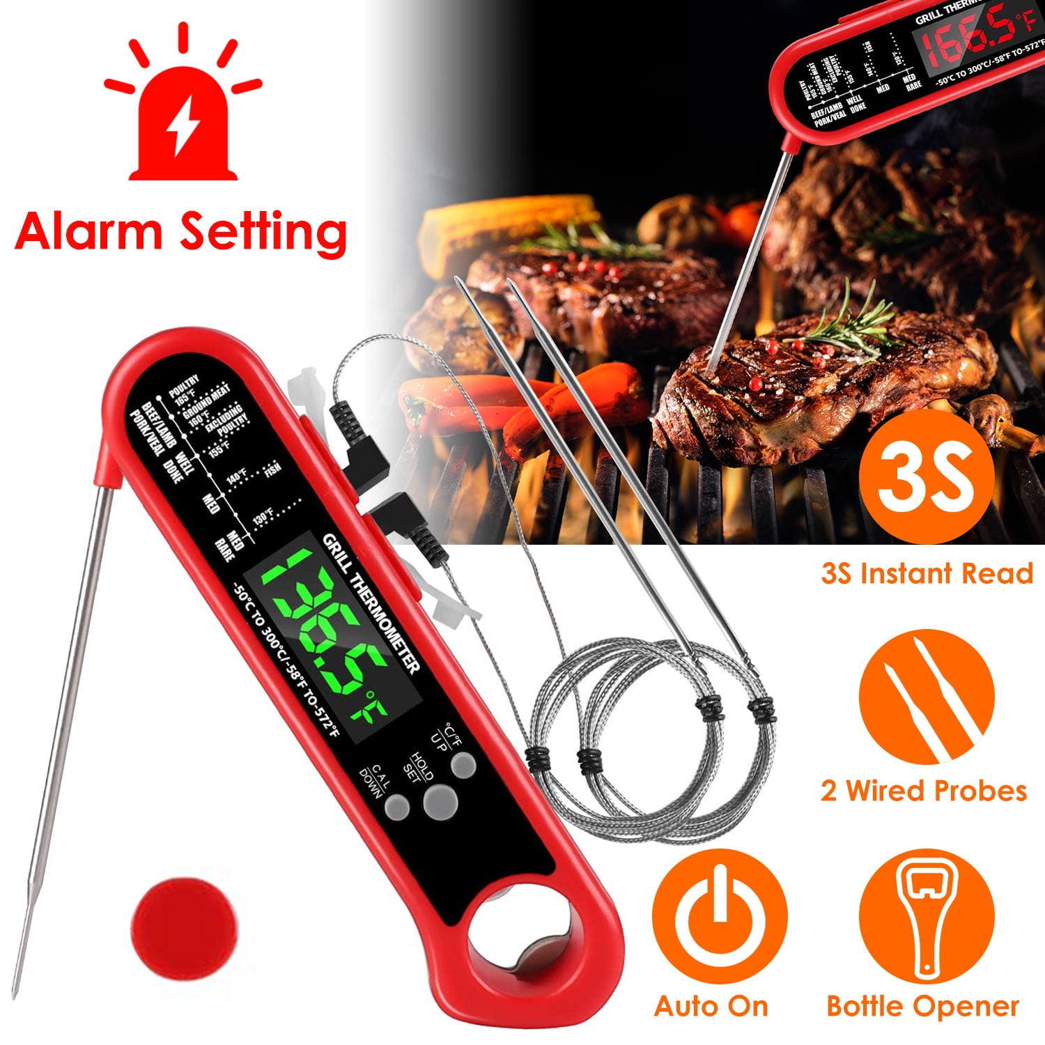 Analog Stainless Steel Meat Thermometer with Handle 2 inch Diameter Scale